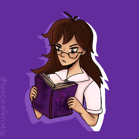 MA, my oc, reading a violet colored book
